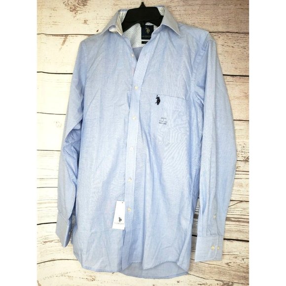 U.S. Polo Assn Men’s Small Slim Light Blue Fit Easy Care Blue Button Up Shirt - Picture 1 of 12